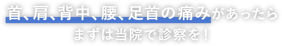 首、肩、背中、腰、足首の痛みがあったらまずは当院で診察を！